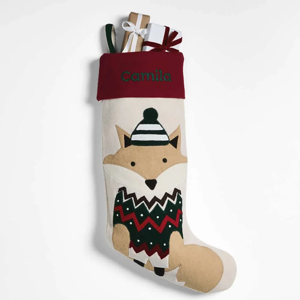 Crate & Barrel Fair Isle Friends Fox Christmas Stocking by Joan Anderson